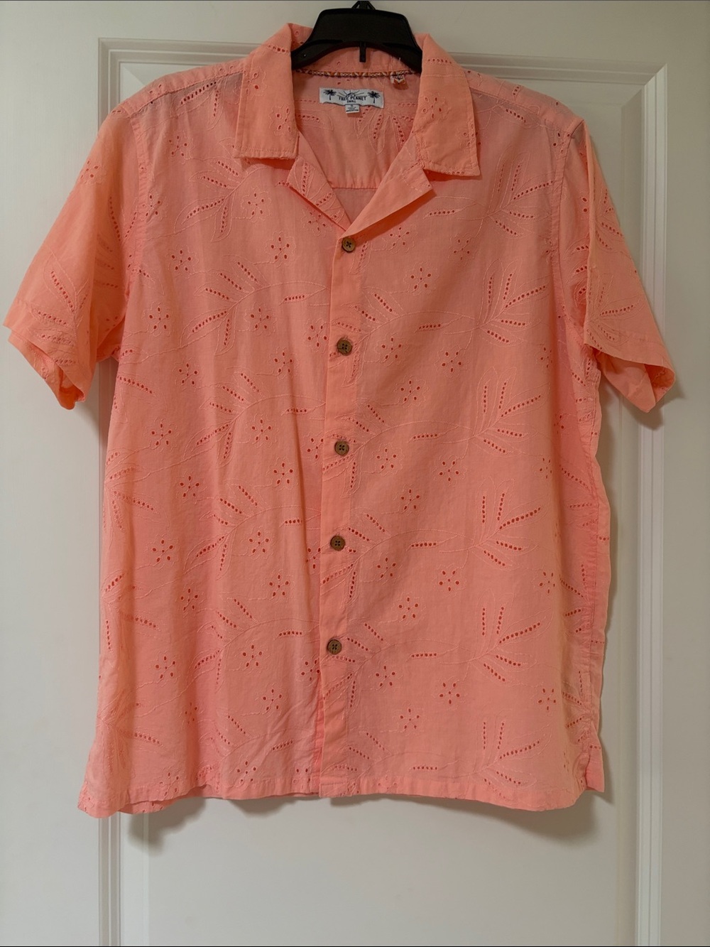 Free Planet Coral Eyelet Button Front Camp Shirt